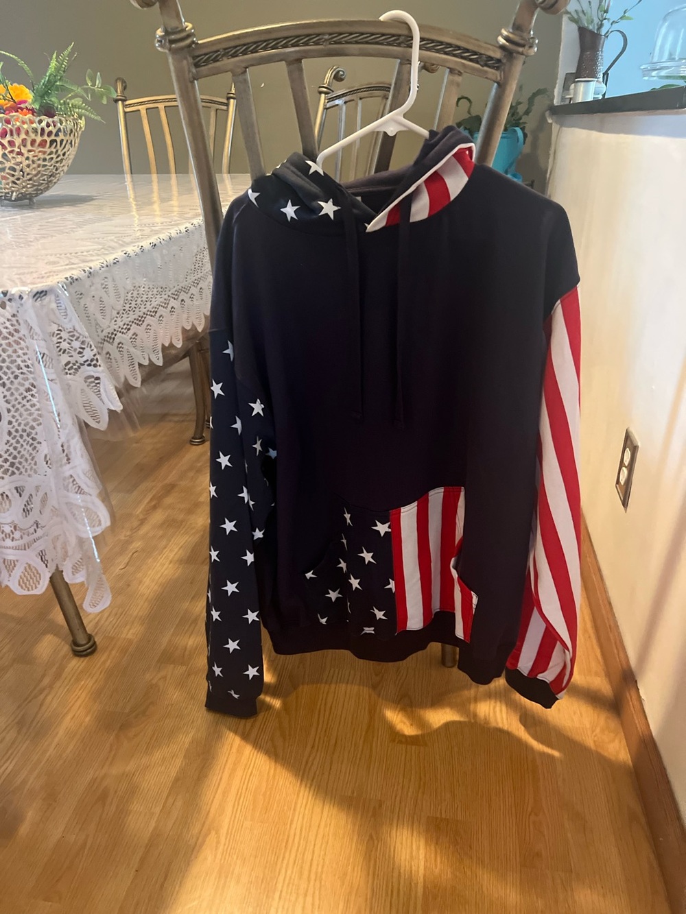Men's Blue Hoodie with American Flag Accent